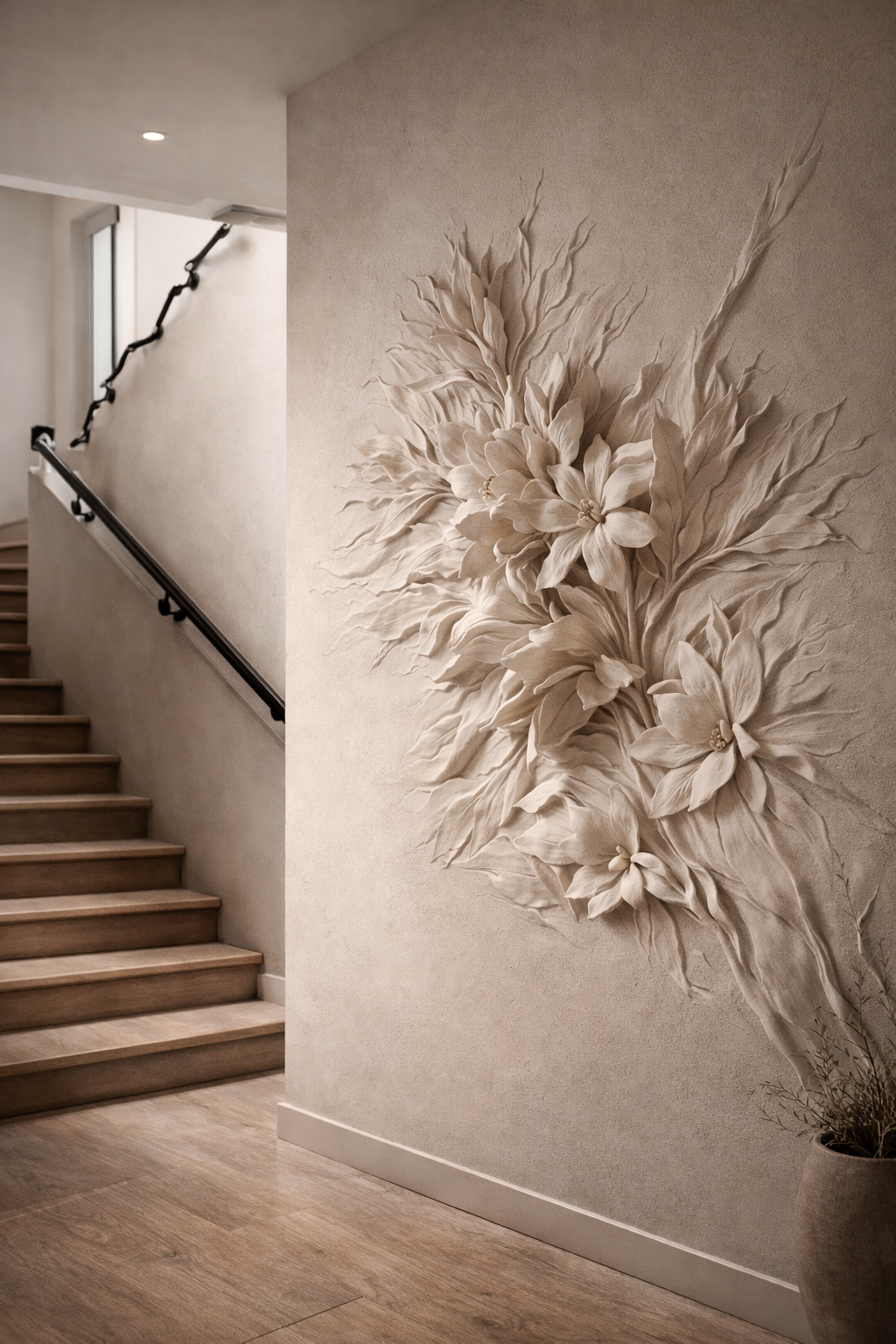 Floral inset wall relief